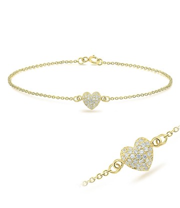 Gold PlatedHeart with CZ Stones Silver Bracelet BRS-171-GP